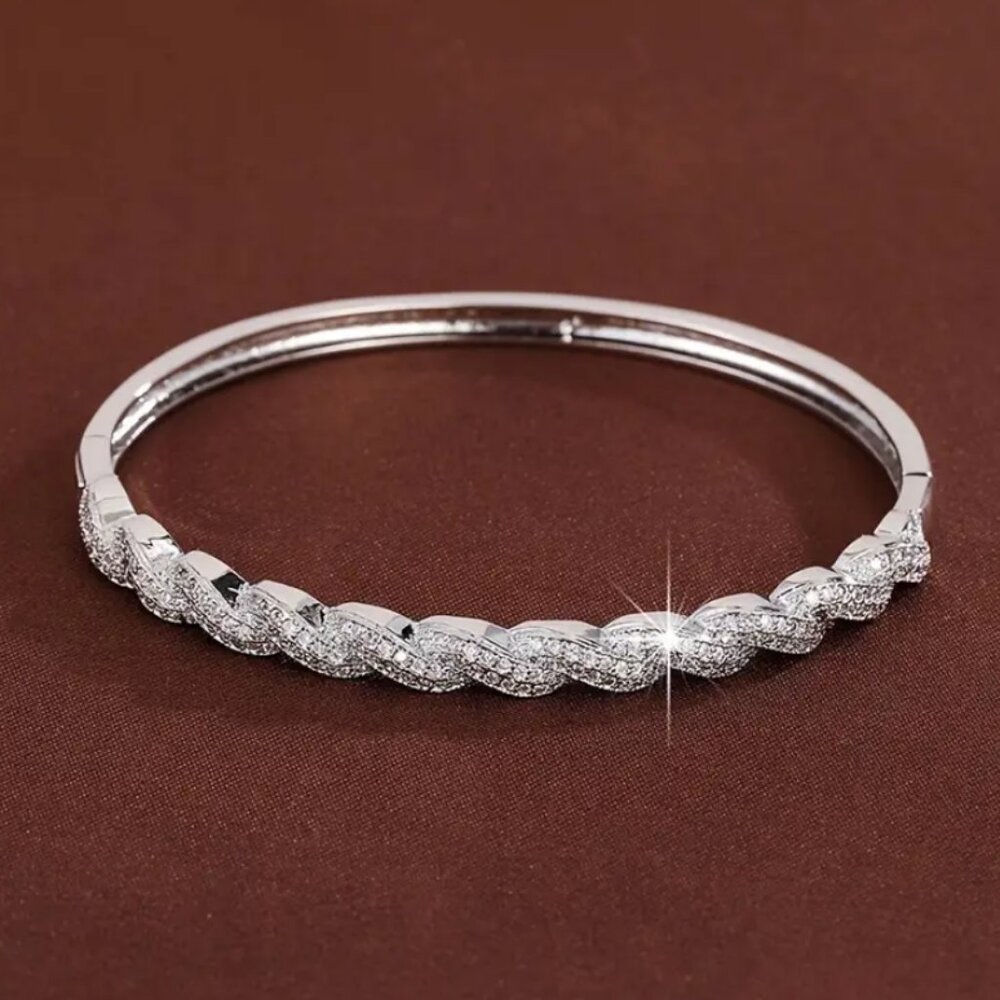 14K White Gold Womens 2ct Diamond Bangle Bracelet 14 K Sterling Silver Jewelry - Picture 1 of 7